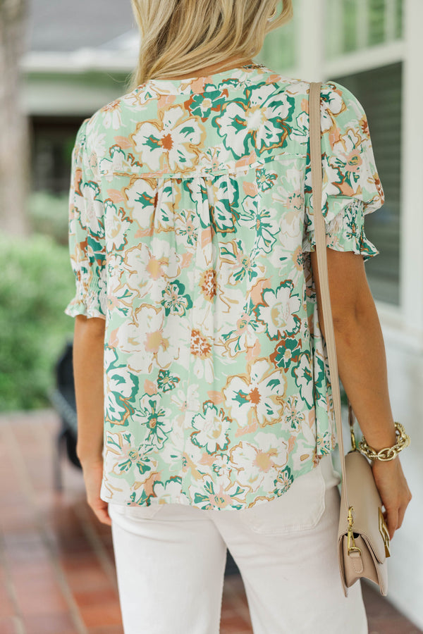 Can't Stop Now Mint Floral Blouse