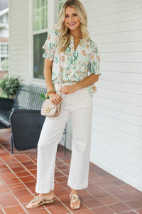 Can't Stop Now Mint Floral Blouse