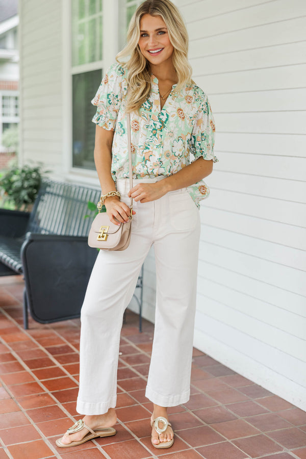 Can't Stop Now Mint Floral Blouse