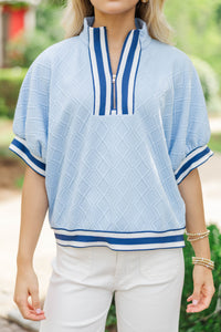 Busy Schedule Light Blue Striped Detail Top
