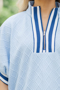 Busy Schedule Light Blue Striped Detail Top