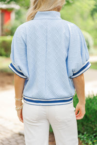 Busy Schedule Light Blue Striped Detail Top