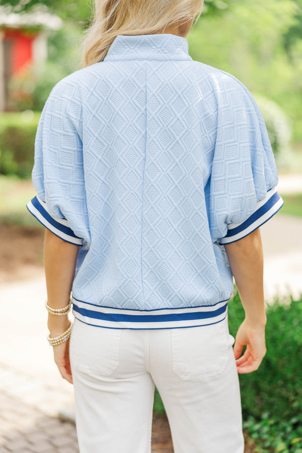 Busy Schedule Light Blue Striped Detail Top