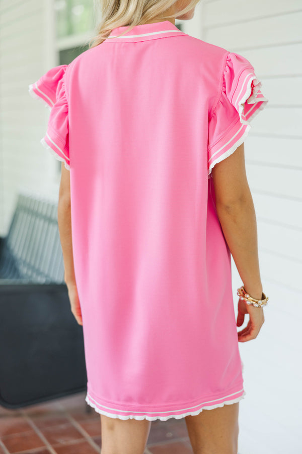 The Club House Pink Ruffled Collared Dress