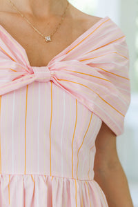Sweet Sensation Pink Striped Bow Dress