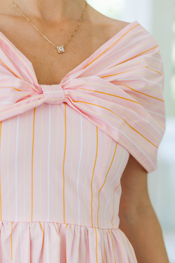 Sweet Sensation Pink Striped Bow Dress