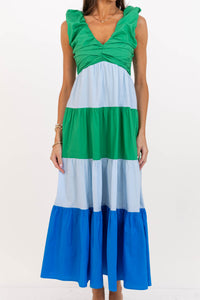 Command The Room Green Colorblock Midi Dress