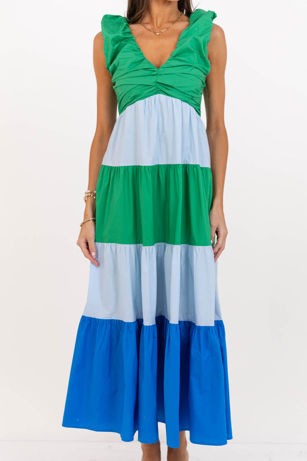 Command The Room Green Colorblock Midi Dress
