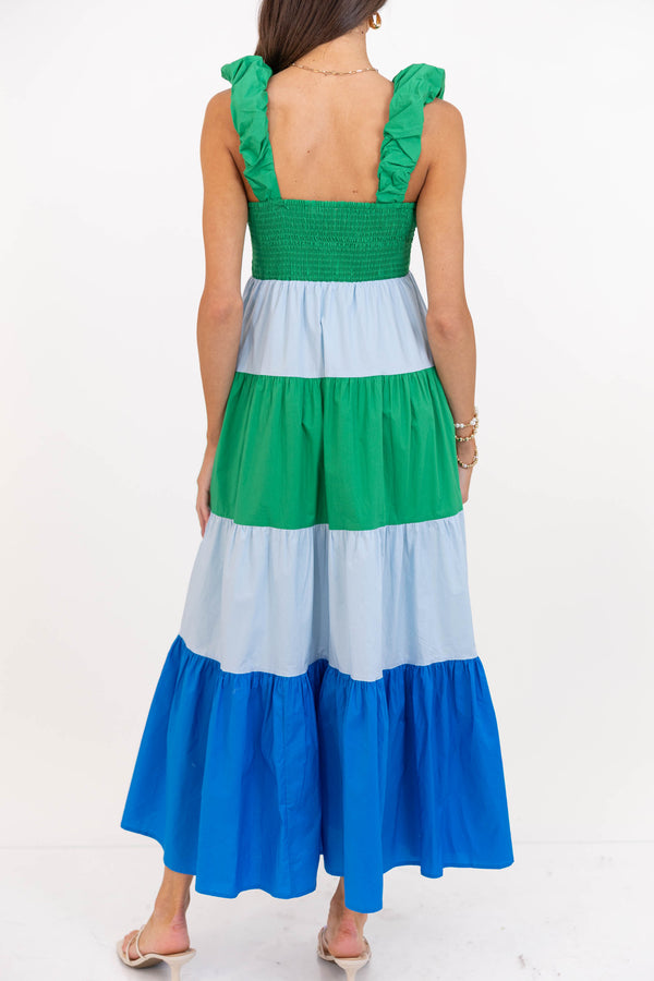 Command The Room Green Colorblock Midi Dress