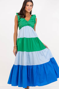 Command The Room Green Colorblock Midi Dress