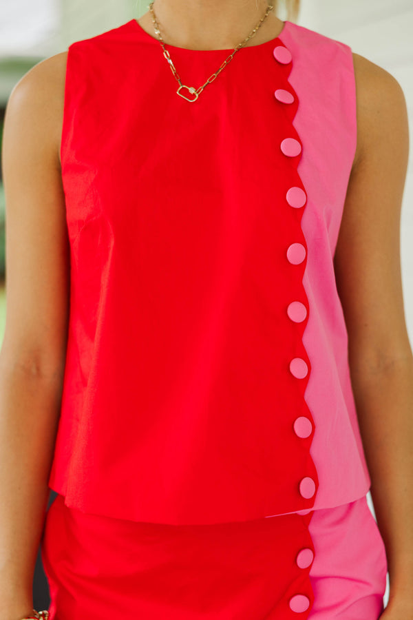 Forever Sweet Pink Colorblock Button Top
