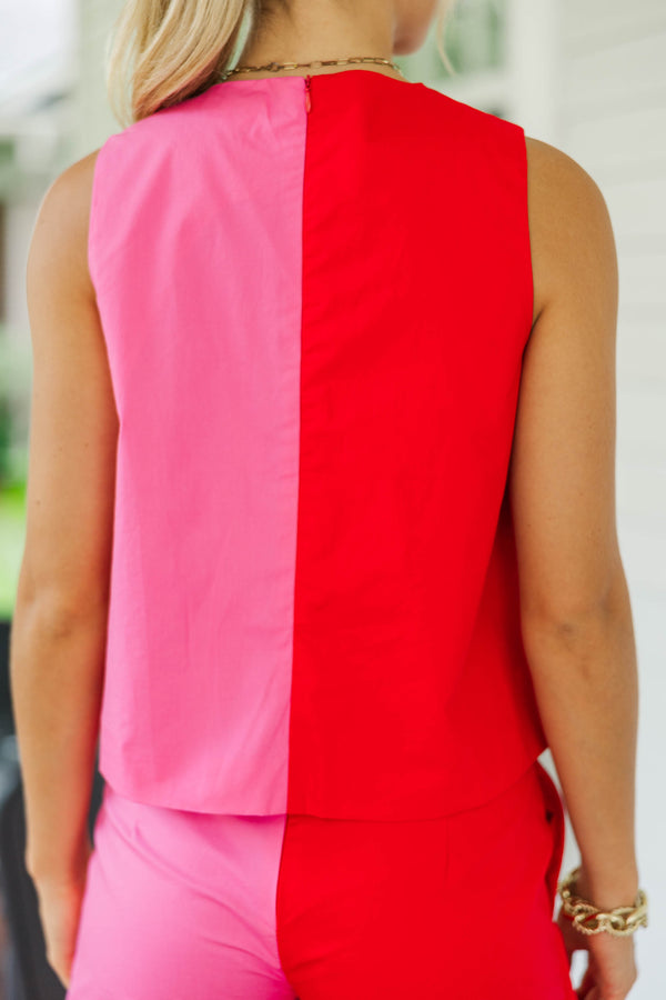 Forever Sweet Pink Colorblock Button Top