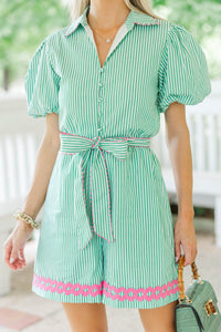 Tell Me Everything Green Striped Romper