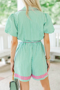 Tell Me Everything Green Striped Romper