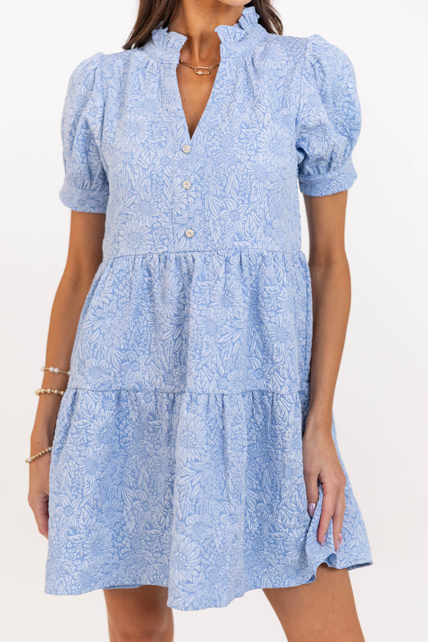 All Signs Point Here Light Blue Textured Dress