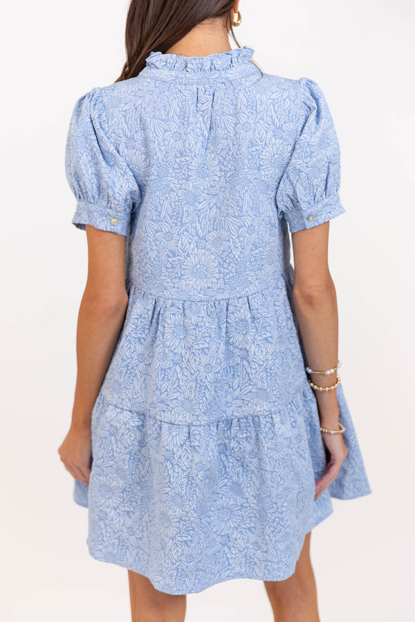 All Signs Point Here Light Blue Textured Dress