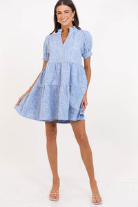 All Signs Point Here Light Blue Textured Dress