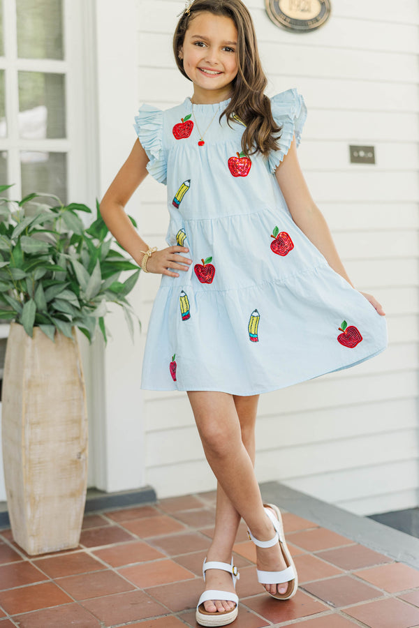 Girls: Sweet Nature Light Blue Sequin Babydoll Dress