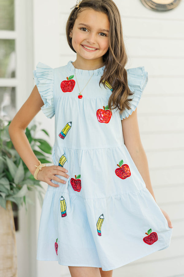 Girls: Sweet Nature Light Blue Sequin Babydoll Dress