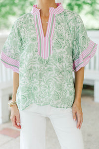 For Keeps Green Floral Blouse