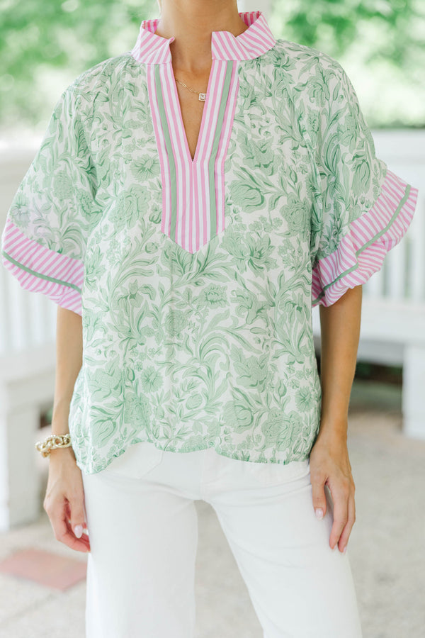 For Keeps Green Floral Blouse