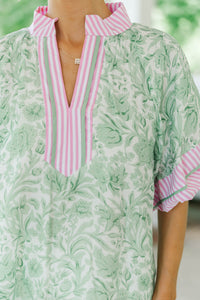 For Keeps Green Floral Blouse