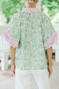 For Keeps Green Floral Blouse