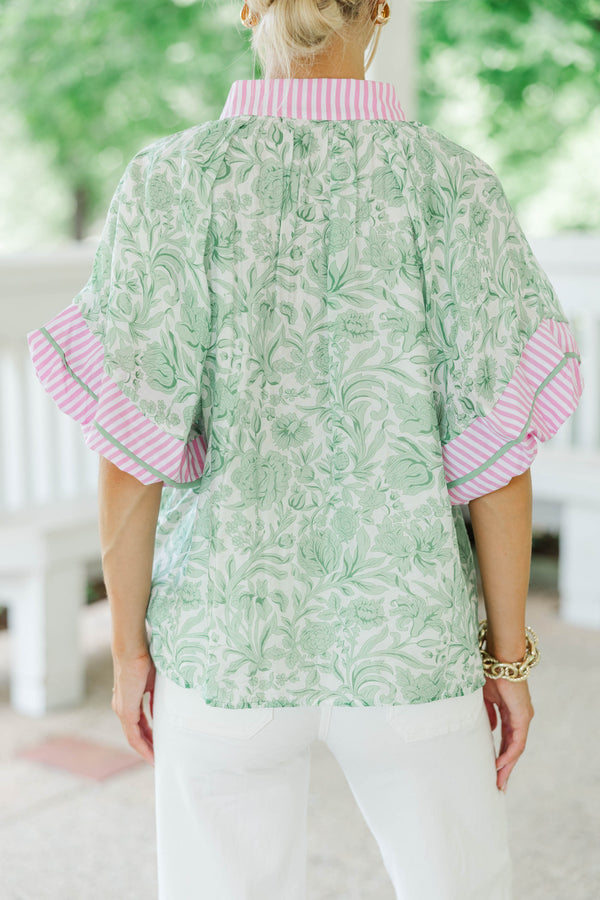 For Keeps Green Floral Blouse