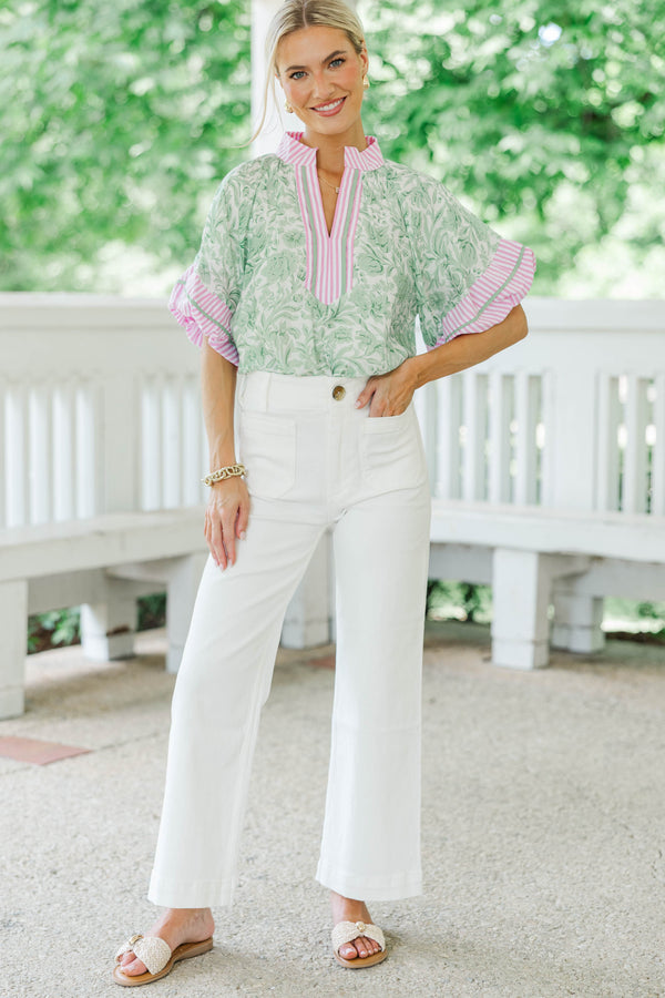 For Keeps Green Floral Blouse