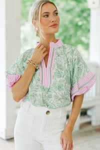For Keeps Green Floral Blouse