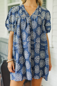 Designed For Joy Navy Blue Eyelet Pleated Dress
