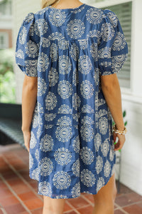 Designed For Joy Navy Blue Eyelet Pleated Dress