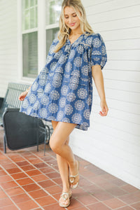 Designed For Joy Navy Blue Eyelet Pleated Dress