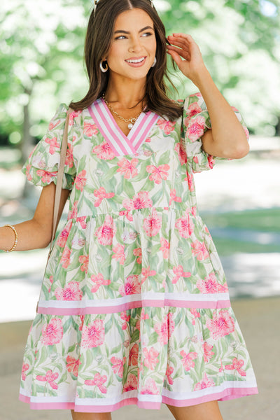 For A While Pink Floral Dress, Large - The Mint Julep Boutique