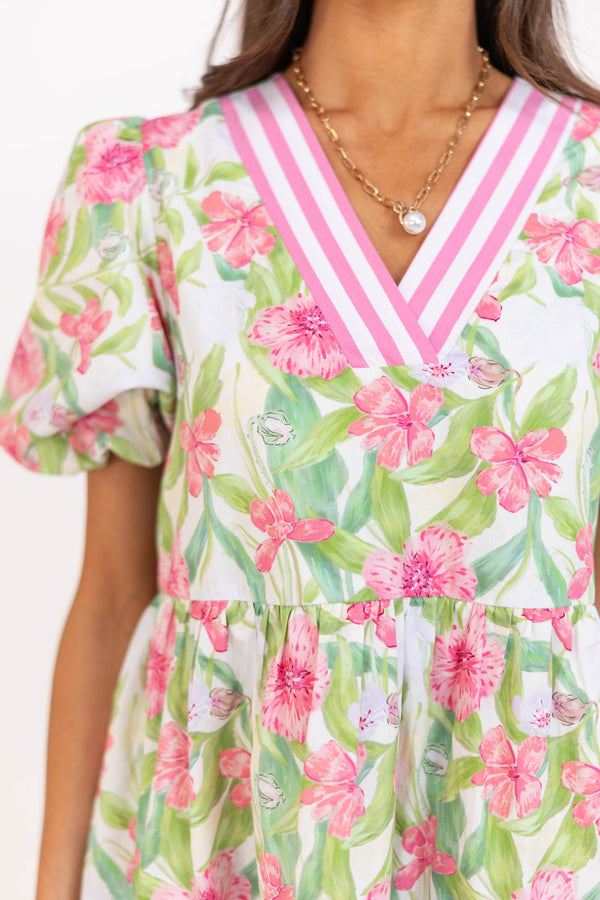 For A While Pink Floral Dress
