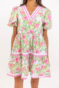 For A While Pink Floral Dress