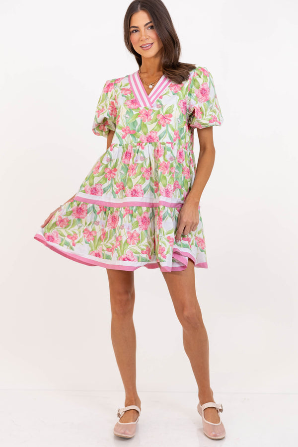 For A While Pink Floral Dress