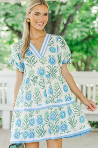 For A While Blue Floral Dress