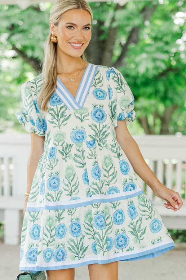 For A While Blue Floral Dress
