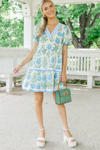 For A While Blue Floral Dress