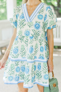 For A While Blue Floral Dress