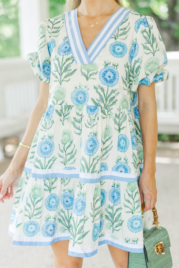 For A While Blue Floral Dress