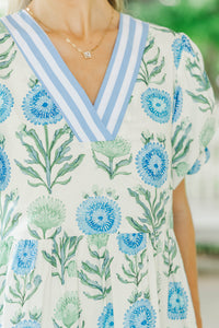 For A While Blue Floral Dress