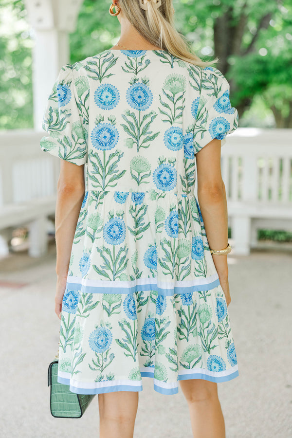 For A While Blue Floral Dress