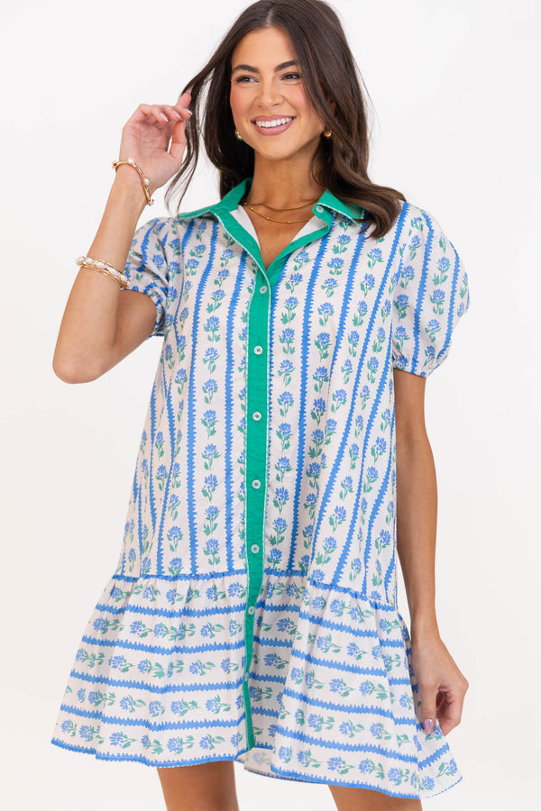 As Time Goes On Blue Floral Dress