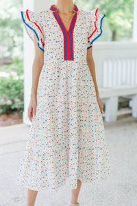 Brunch Date White Ditsy Floral Midi Dress