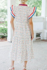 Brunch Date White Ditsy Floral Midi Dress