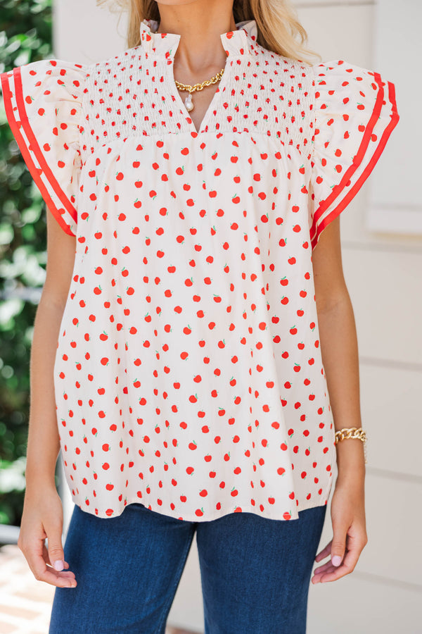 Live Out Loud Cream Apple Print Blouse