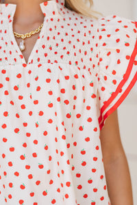 Live Out Loud Cream Apple Print Blouse