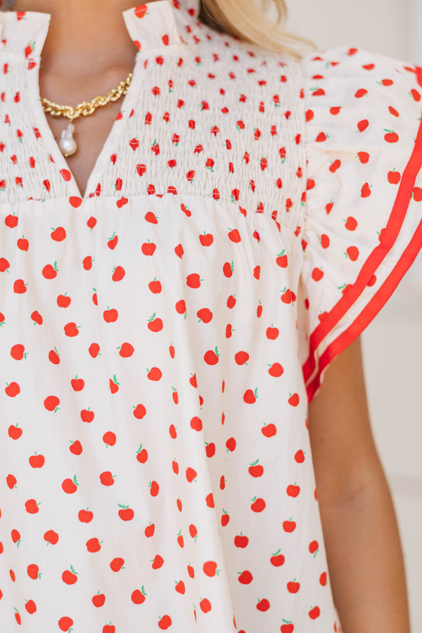 Live Out Loud Cream Apple Print Blouse
